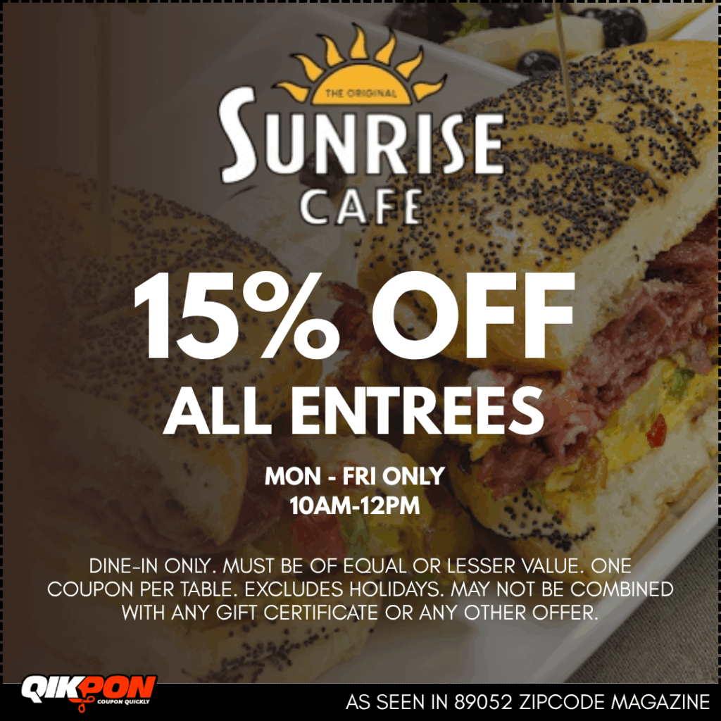 The Original Sunrise Cafe - 15% OFF All Entrees