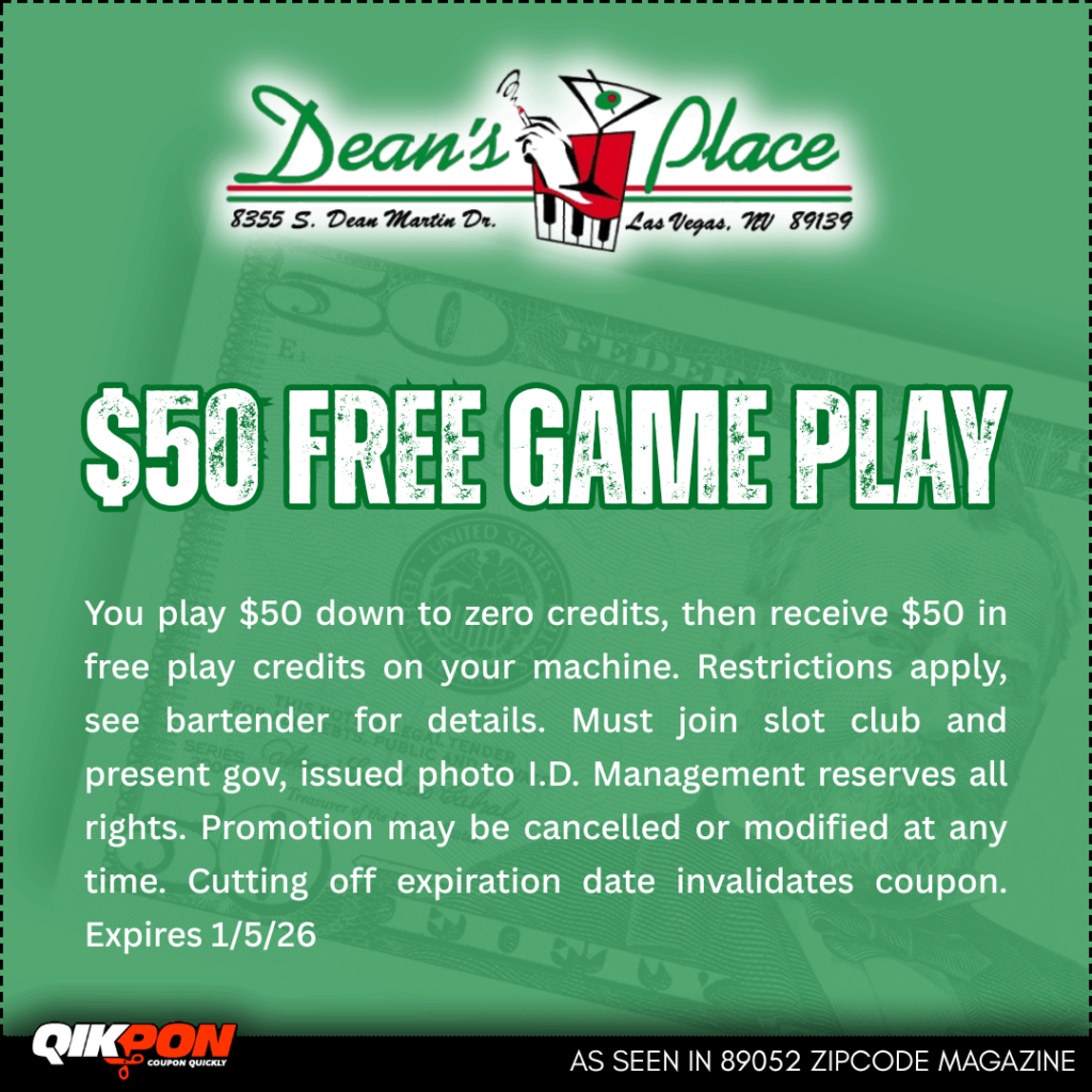 Dean's Place - $50 FREE GAME PLAY
